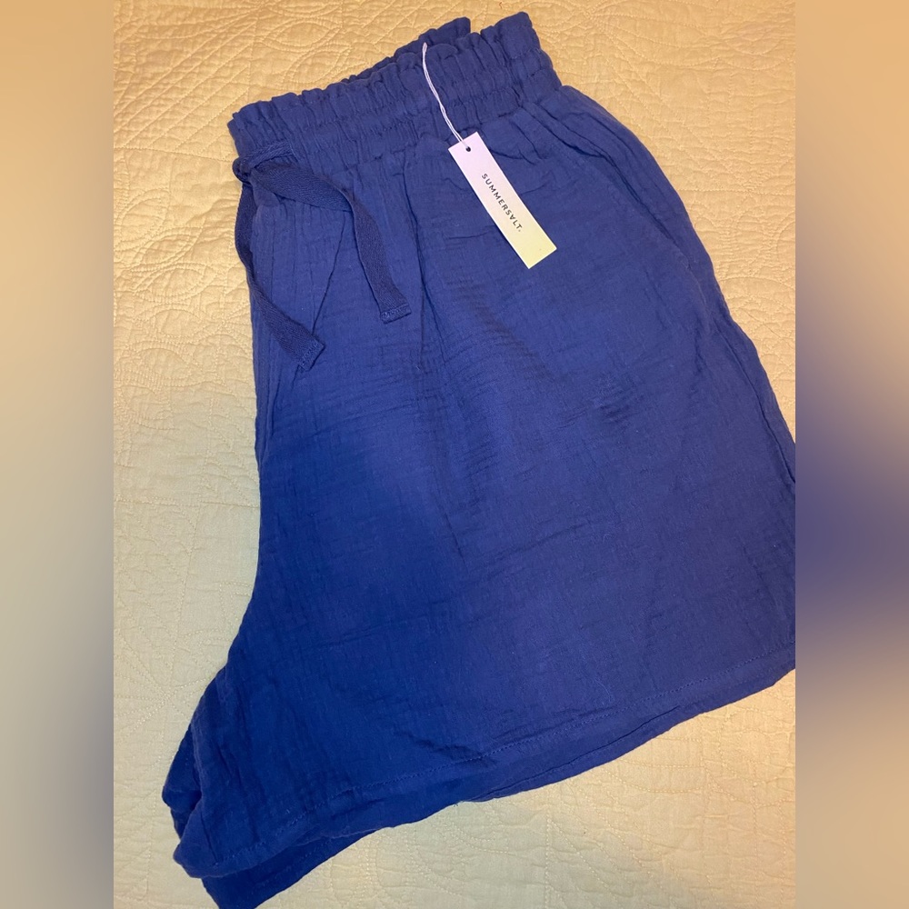 NWT - summersalt Navy Gauze Wide Leg Drawstring Shorts, Size Large